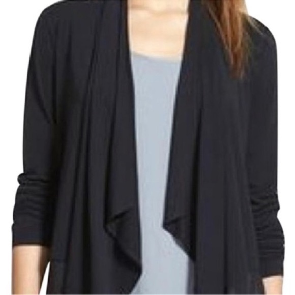 Eileen Fisher Cascading Wrap Cardi black Vicose spandex sz lg - Picture 1 of 5